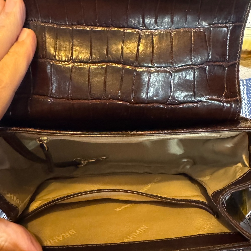 Brahmin Dark Brown Croc-Embossed Leather Satchel with Gold Hardware - Picture 7 of 11